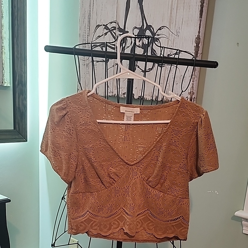 Brown Eyelet Crop Top